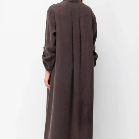 MİCCA Premium Doğal Akıcı Kumaş Bsc Maxi Tunik Elbise-Kahve